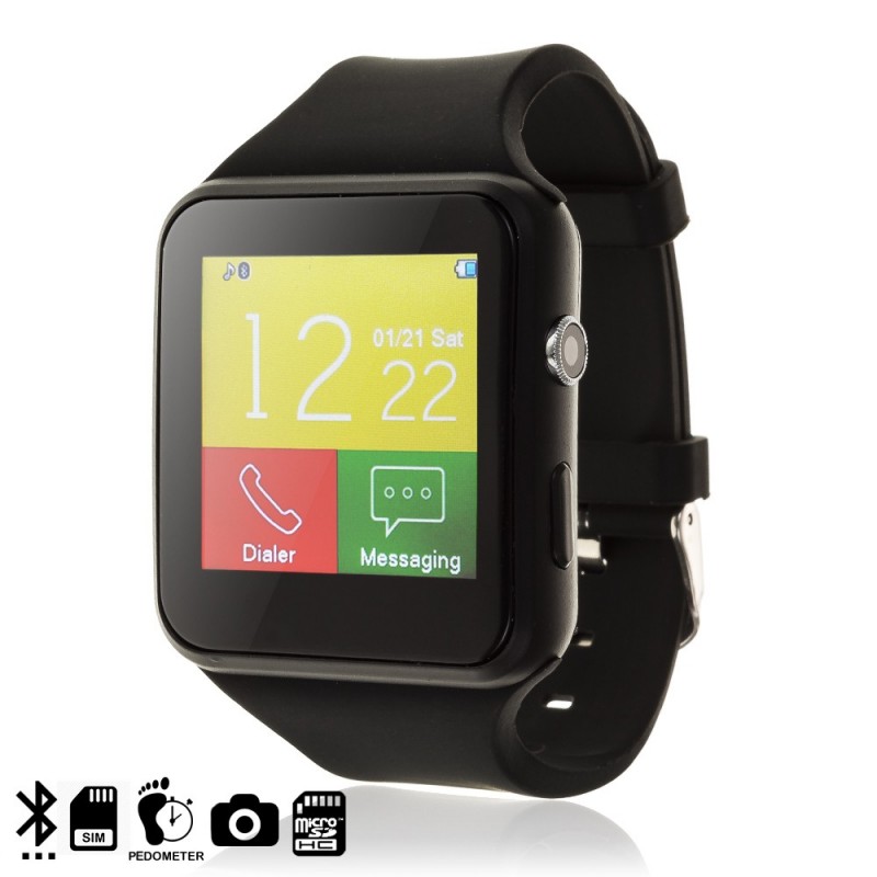 X7 smartwatch with camera notifications slot for SIM and MicroSD