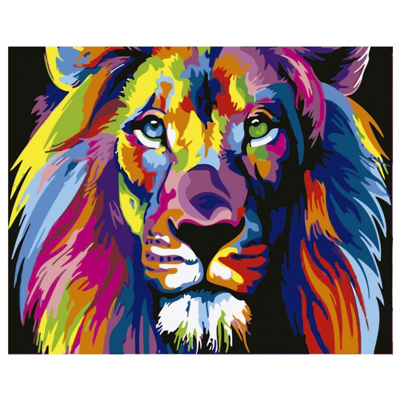  Lienzo con dibujo para pintar con números, de 40x50cm. Diseño león  multicolor. Incluye pinceles y pinturas necesarias.