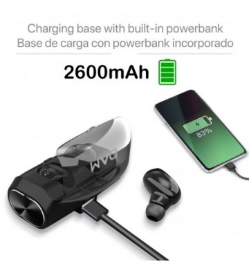 DAM V6 TWS Bluetooth 5.0 Earphones with Powerbank Charging Base and Automatic Synchronization