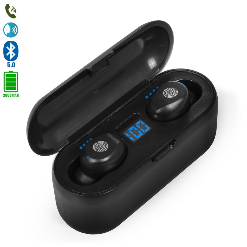 TWS F9 Bluetooth 5.0 touch earphones with powerbank charging base with internal charge indicator and headphones